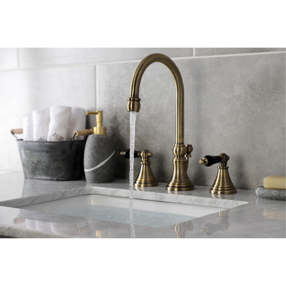 KS2983PKL Widespread Bathroom Faucet With Brass Pop-Up, Antique Brass