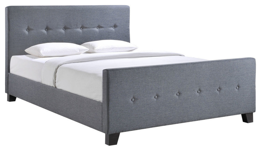 Modern Contemporary Bed Frame, Smoke Fabric, Queen Size