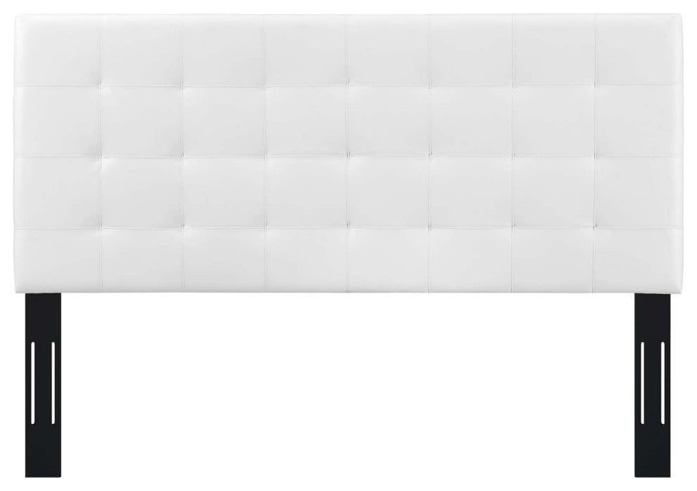 Modern Full and Queen Size Tufted Headboard, Faux Vinyl Leather, White