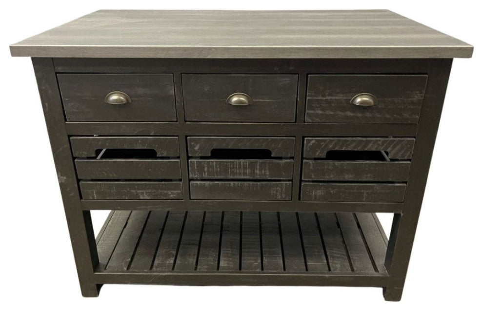 Barlow Crate Kitchen Island Rustic Black and Zinc Top