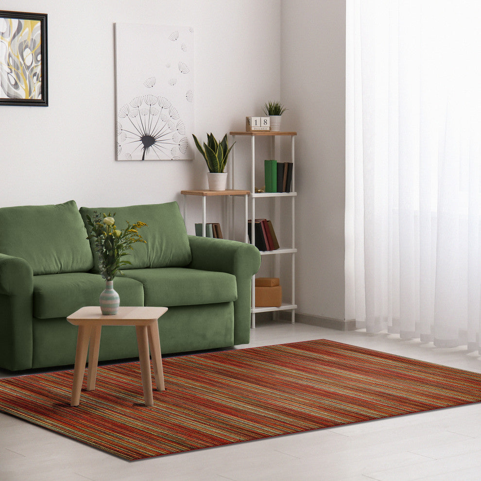Marina Stripes Indoor/Outdoor Rug, Saffron, 7'10"x9'10"