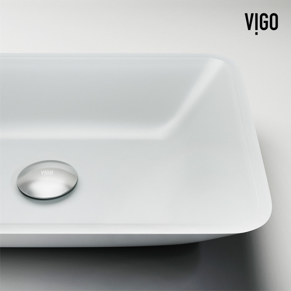VIGO Sottile 18"L x 13"W x 4"H Glass Rectangular Vessel Bathroom Sink, White