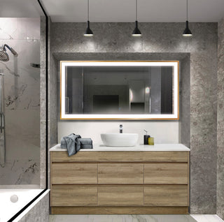 LED Lighted Bathroom Frame Mirror With Defogger, Gold, 60"x30