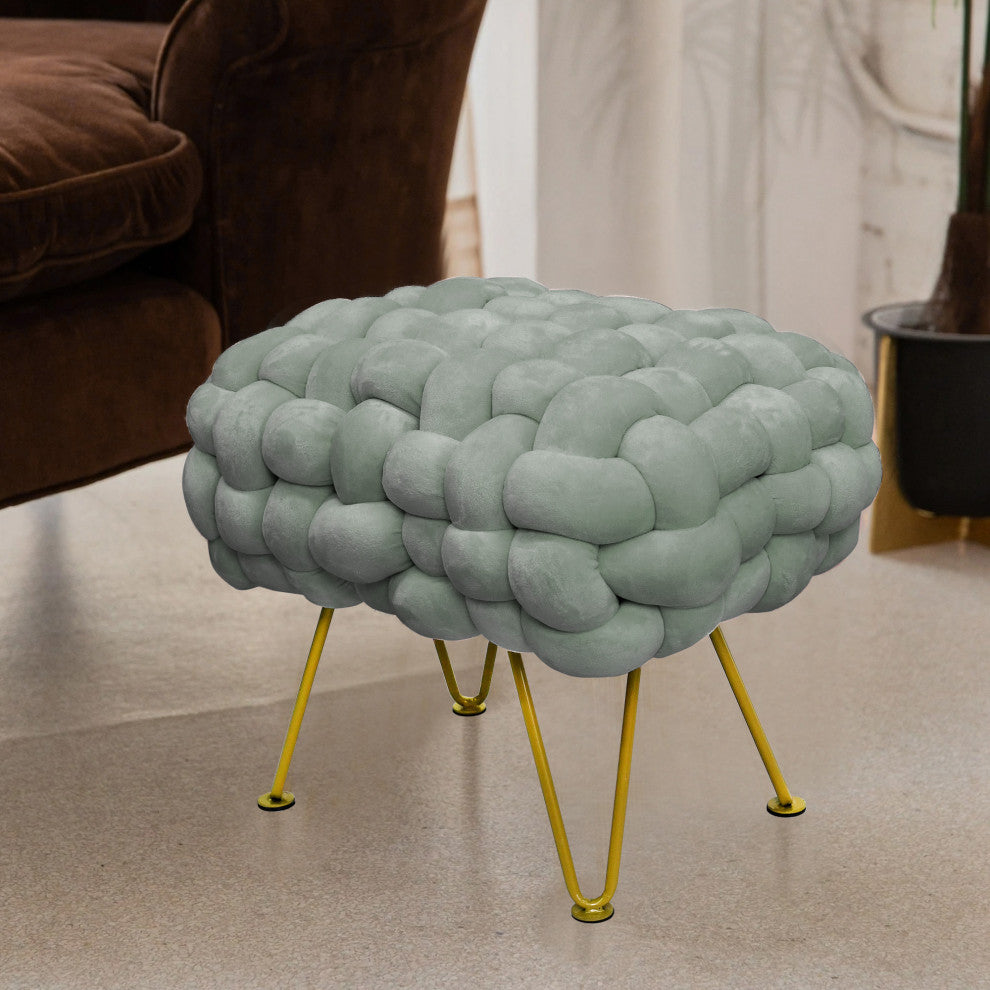 Velvet Pouf Stool Ottoman, Light Gray, 27''x20''x20''