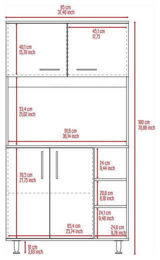 Colorado Multipurpose Pantry Cabinet with Open Counter & Three Open Shelves