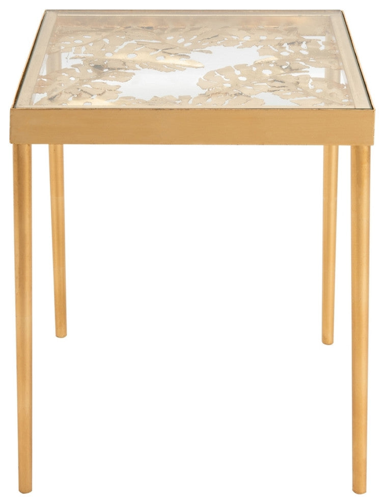 Safavieh Leilani Palm Leaf Side Table, Gold/Glass