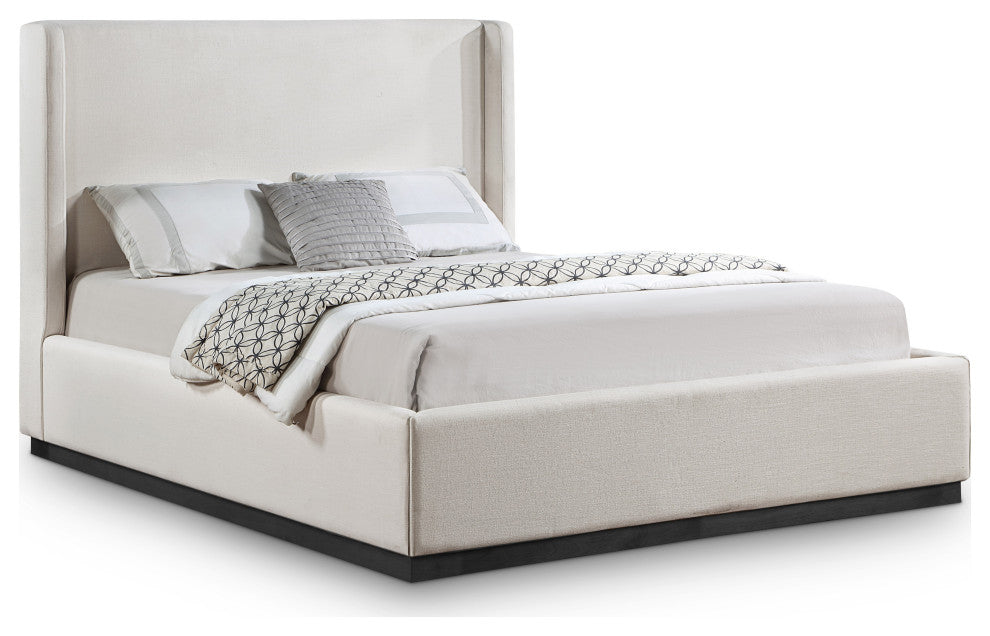 Flynn Linen Textured Fabric Full Bed, Beige, Queen