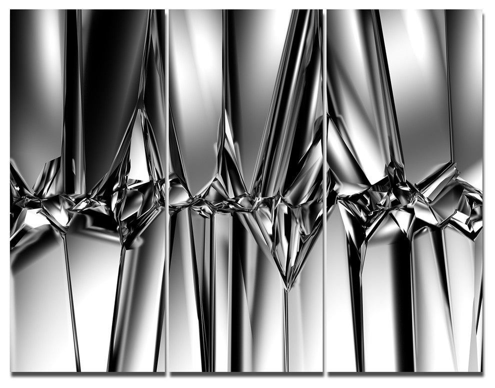 Black White Crystal Background, Abstract Triptych Canvas Print, 36x28, 3 Panels