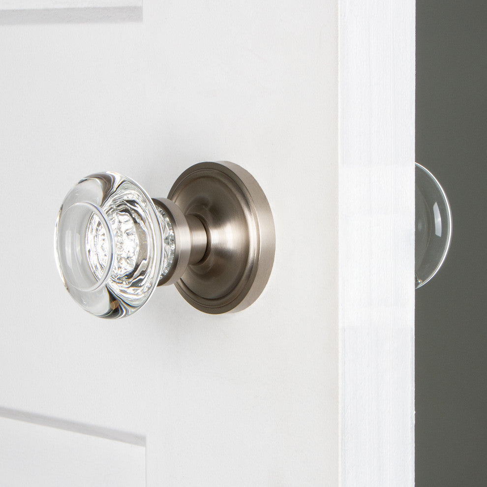 Single Classic Rosette With Round Clear Crystal Knob, Satin Nickel, Satin Nickel