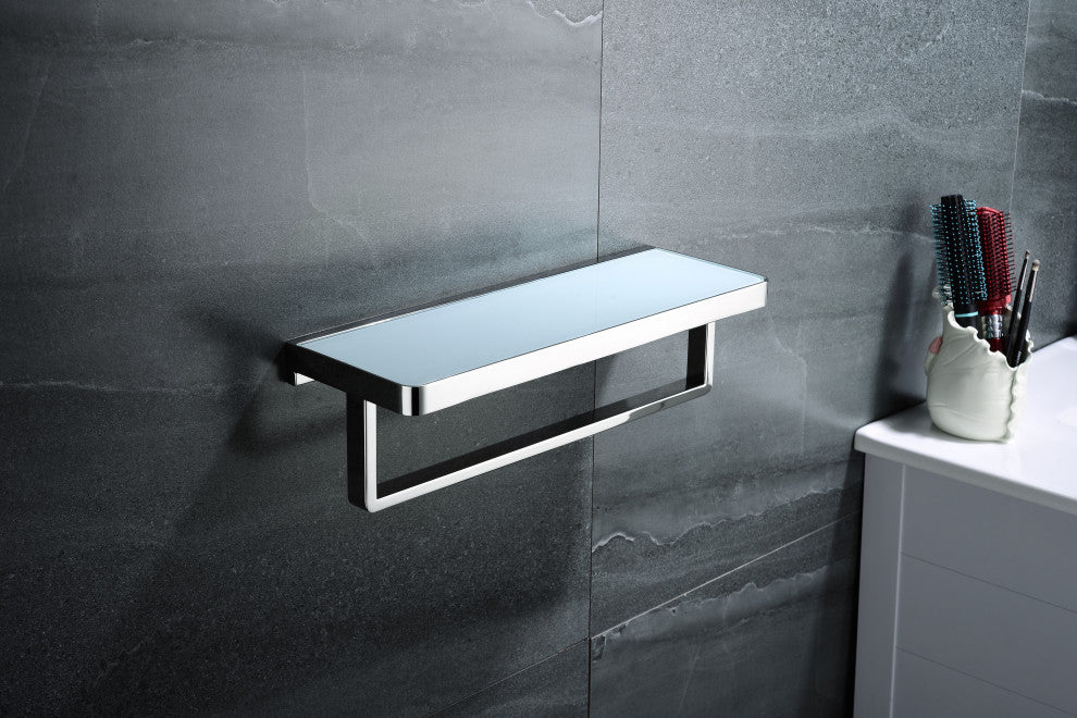 Bagno Bianca St. Steel Wh. Glass Shelf, Towel Bar Chrome
