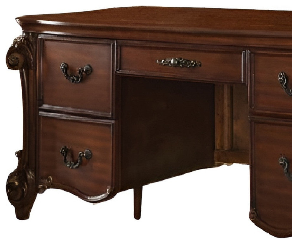 74" Brown Executive Desk With Five Drawers