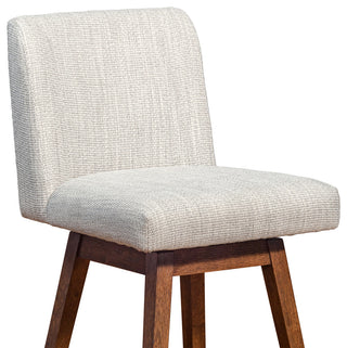 Basila Swivel Counter Stool in Brown Oak Wood Finish with Beige Fabric