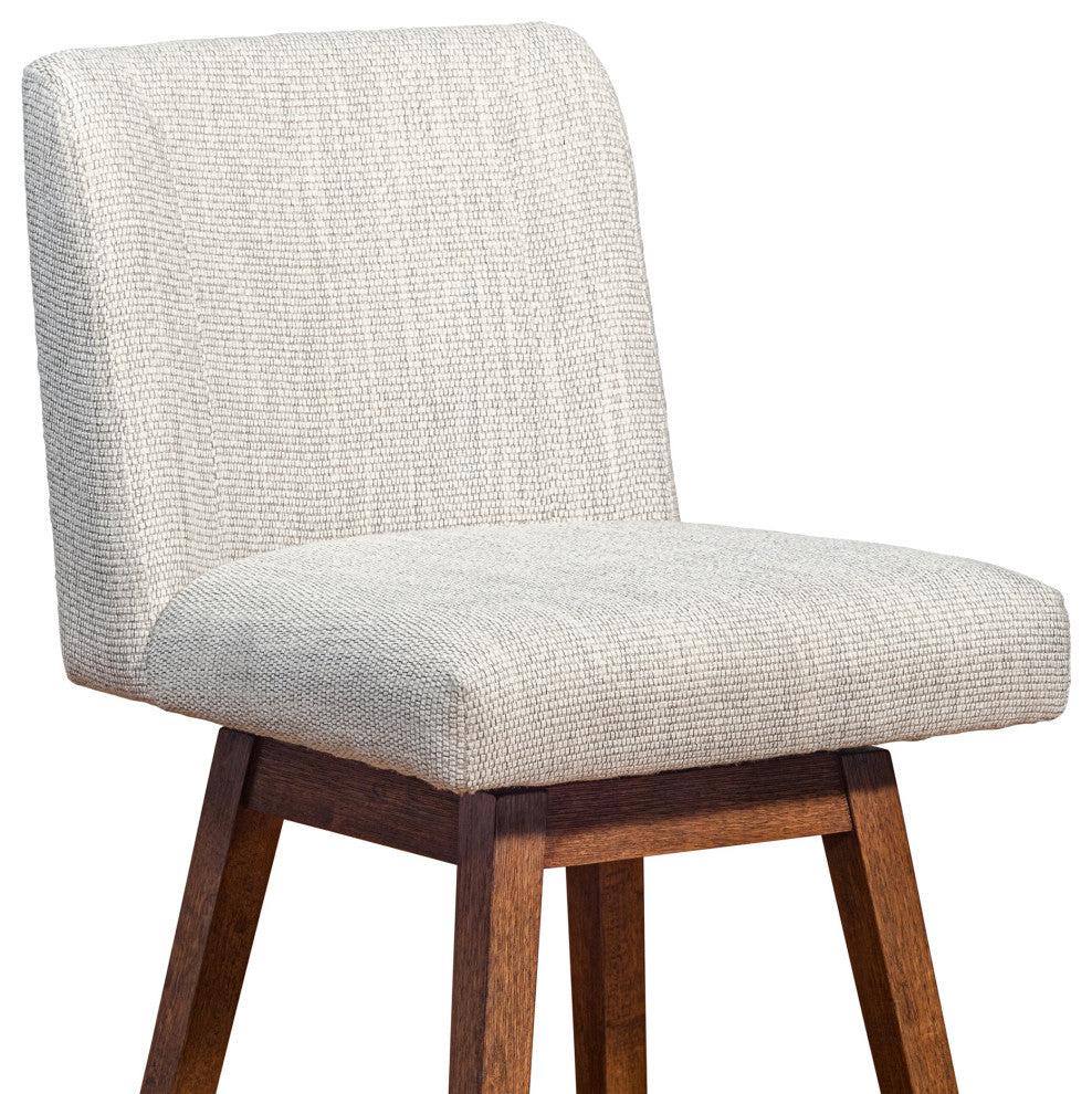 Basila Swivel Counter Stool in Brown Oak Wood Finish with Beige Fabric