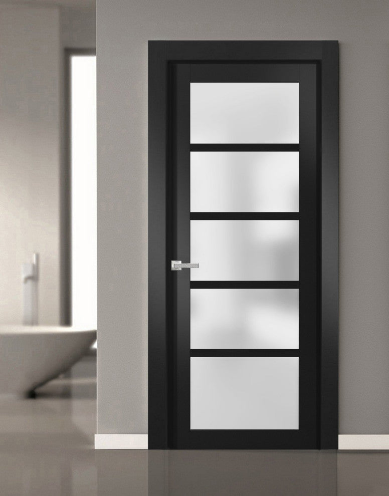 Solid French Door Frosted Glass | Quadro 4002 Black Matte | -30 x 80