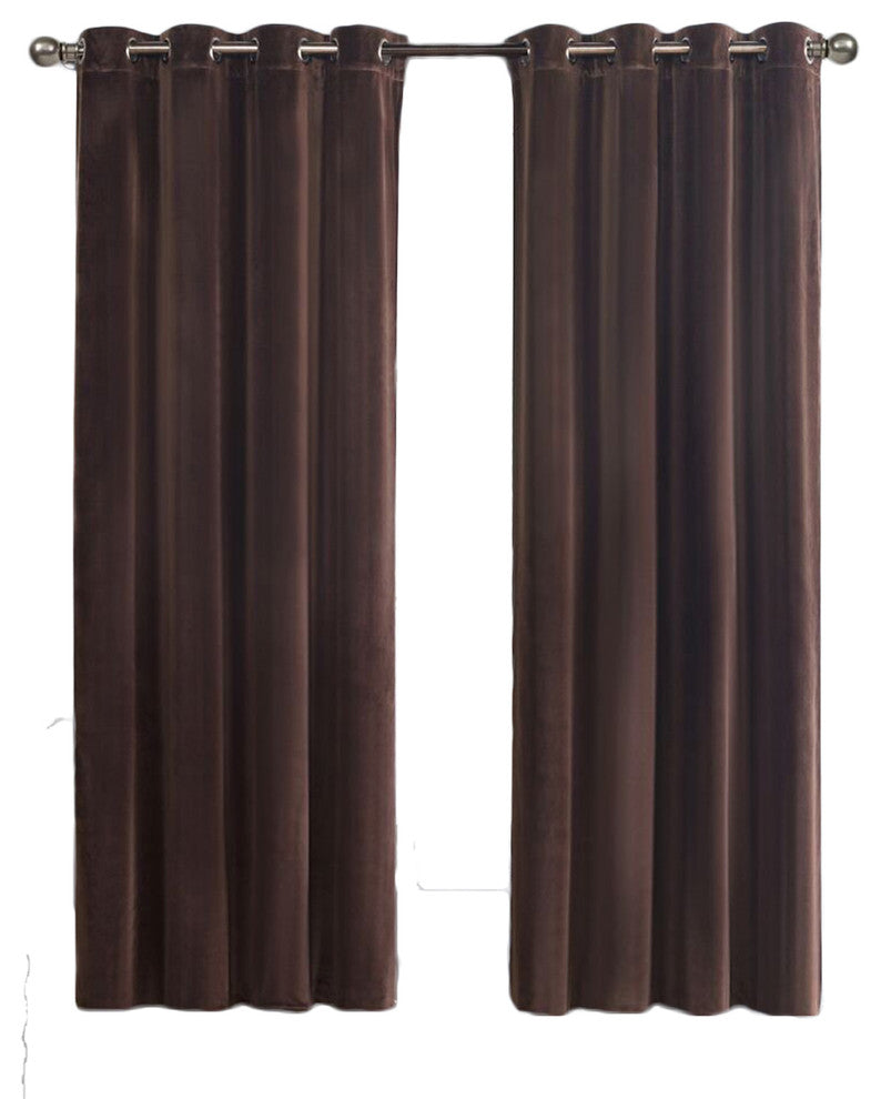 Velvet Blackout Grommet Curtain Panels, Set of 2, Chocolate, 108"x84"