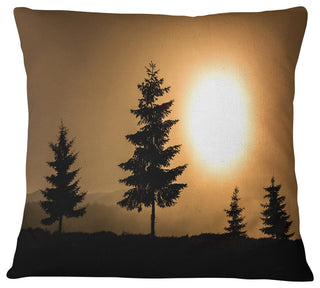 Bright Sunrise Tree Silhouette Landscape Printed Throw Pillow, 18"x18"