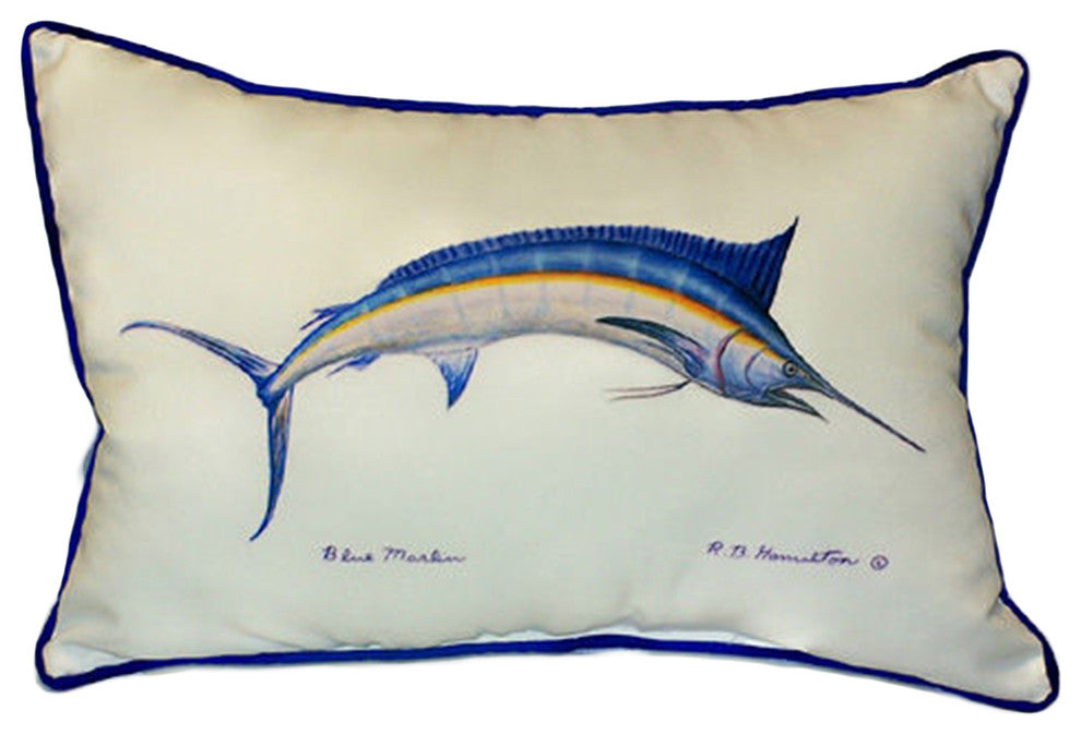 Betsy Drake Blue Marlin Extra Large 20 X 24 Indoor / Outdoor White Pillow