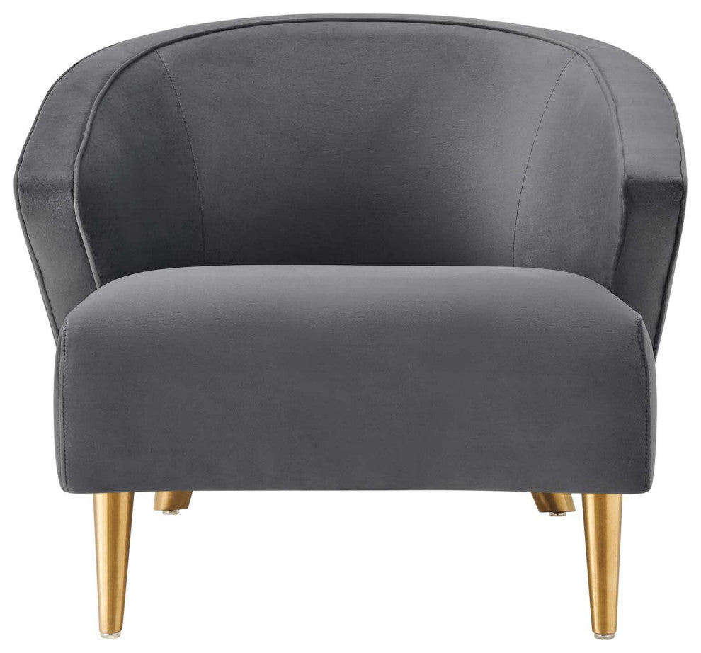 Armchair Accent Chair, Gray, Velvet, Modern, Mid Century Hotel Lounge Cafe
