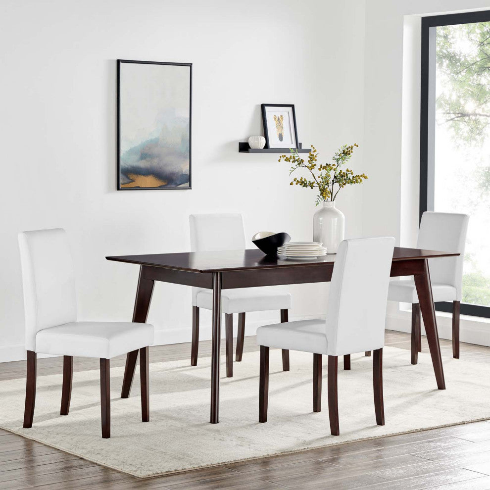 Side Dining Chair and Table Set, Faux Leather, Drak Brown White, Modern, Bistro