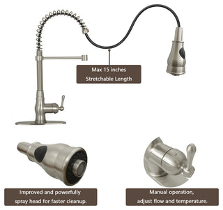 Copper Pre-Rinse Spring Kitchen Faucet with Pull Down Sprayer, Brushed Nickel