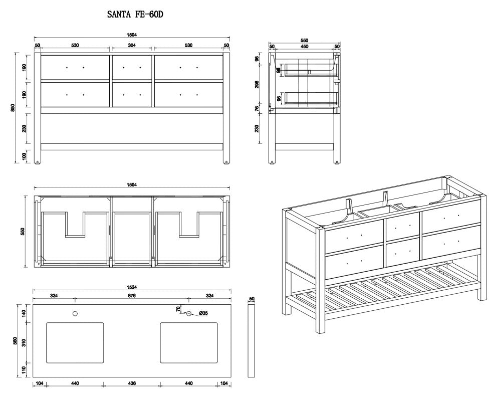 Parker 60 Double Sink Bathroom Vanity in White 2" Carrara Quartz