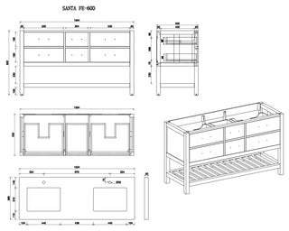 Parker 60 Double Sink Bathroom Vanity in White 2" Carrara Quartz