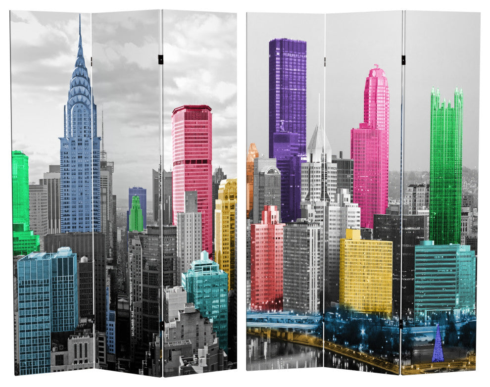 6' Tall Colorful New York Scene Room Divider