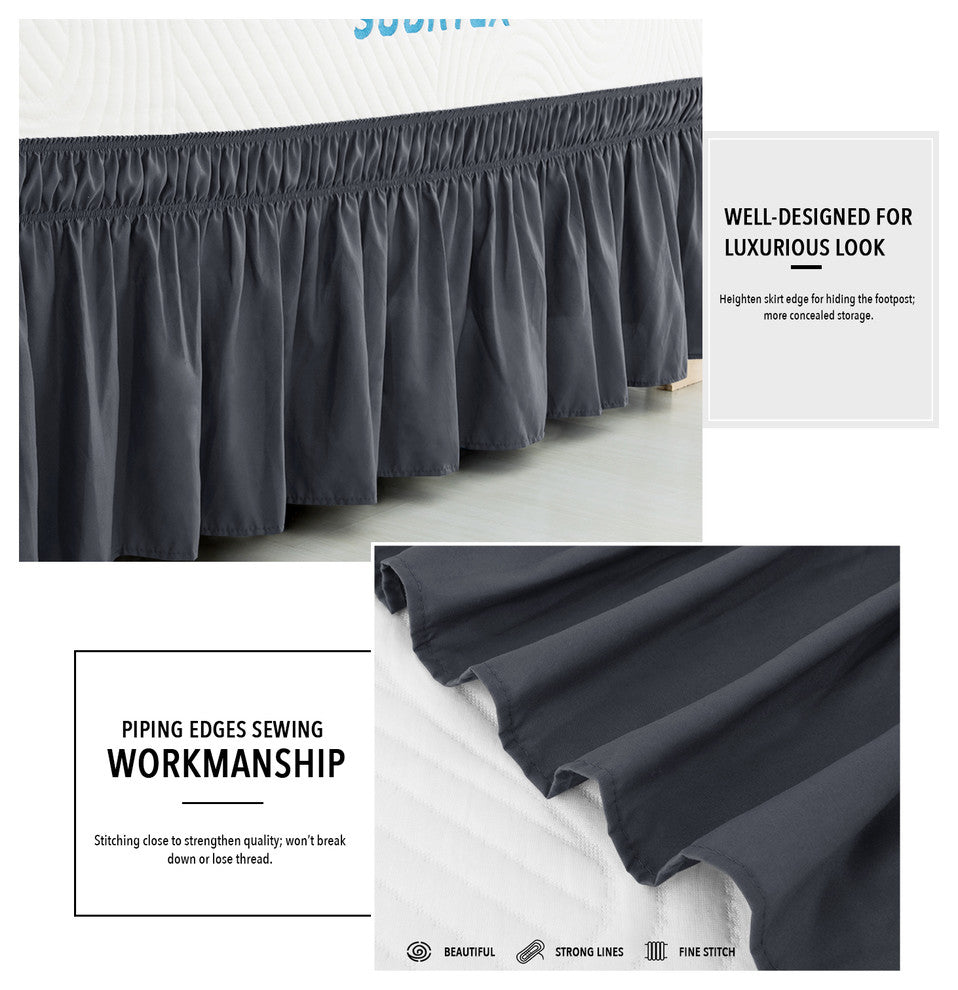 Subrtex Wrap Around Soft Fabric Bed Skirt, Gray-Bed Skirt, King