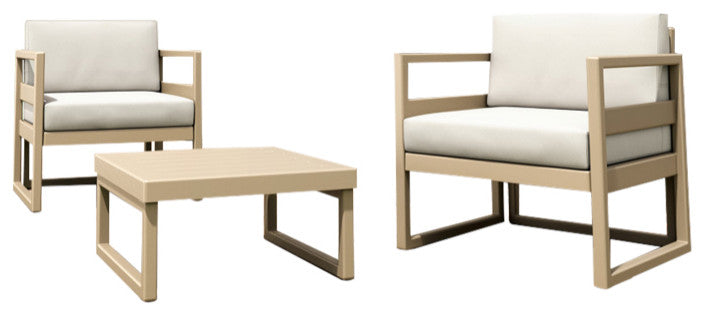 Compamia Mykonos Club 3-Piece Seating Set, Taupe With Sunbrella Natural Cushion
