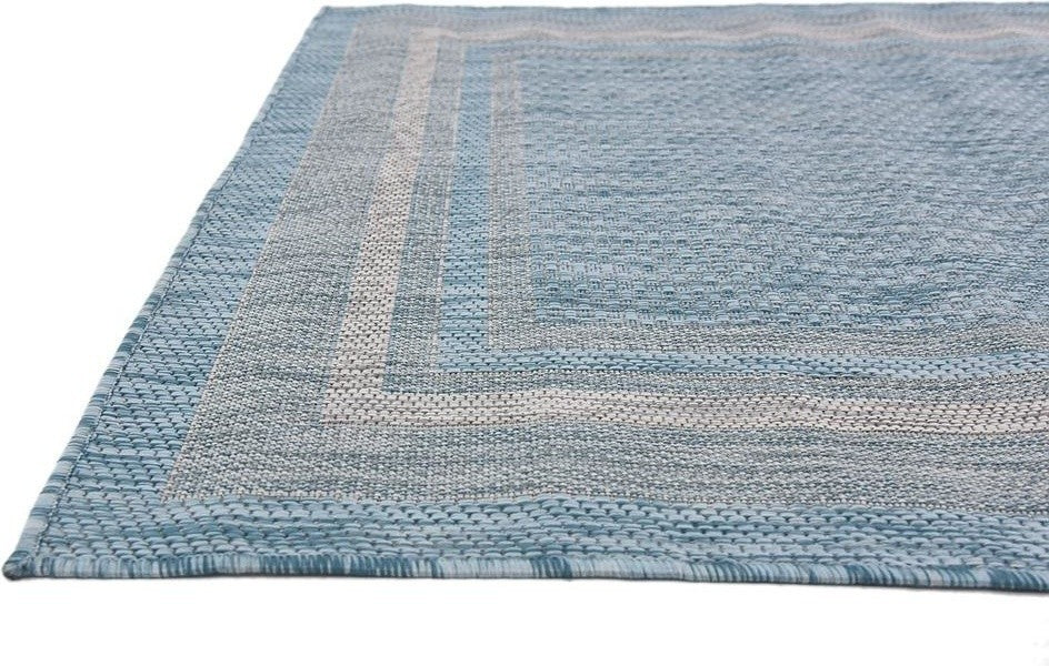 Unique Loom Aquamarine Soft Border Outdoor 4' 0 x 6' 0 Area Rug