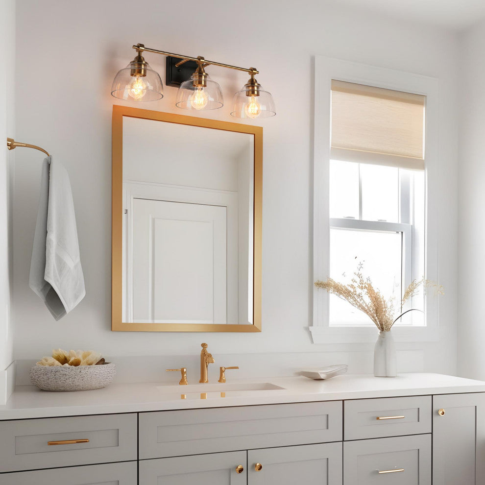 LNC 24.4" 3-Light Matte Black and Polished Gold Modern Bathroom Vanity Light