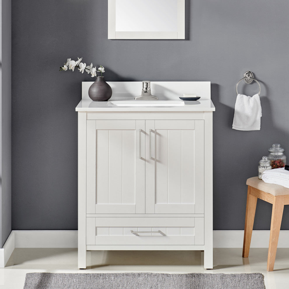 Ove Decors Kansas 18" Single Sink Vanity With Countertop, White, 30 in.