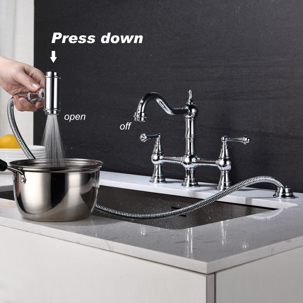 Wellfor Dual Handles Kitchen Sink Faucet With Pull-Out Side Spray