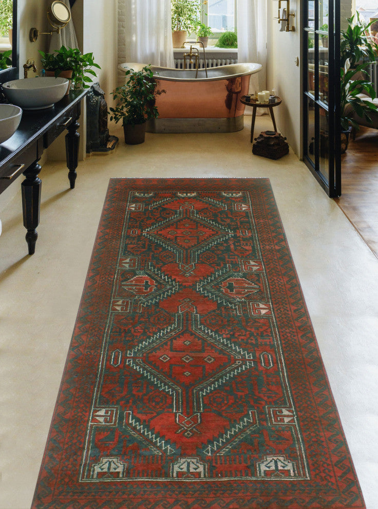 Semi-Antique Britney Rust/Charcoal Runner, 2'9x7'8