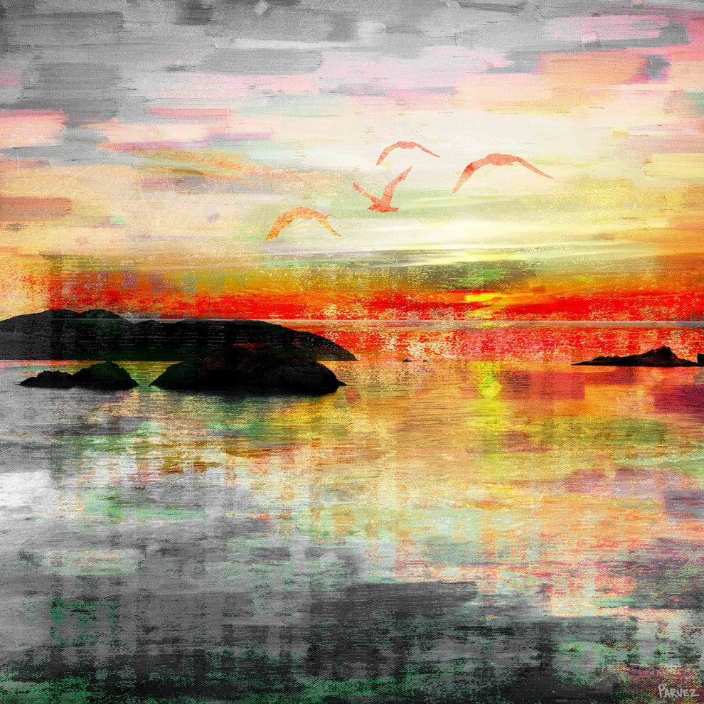"Birds in the Sunset" Fine Art Canvas Print, 18"x18"