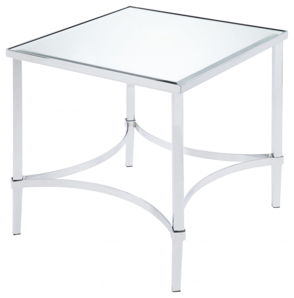 HomeRoots 22" X 22" X 24" Chrome And Mirrored End Table