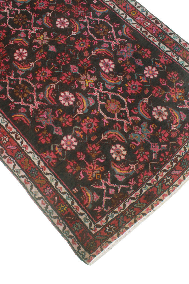 Fine Vintage Distressed Faramarz Charcoal/Red Runner, 3'8x10'0