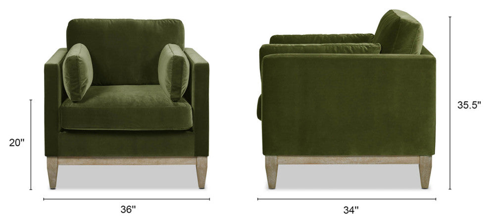 Knox 36" Modern Farmhouse Arm Chair, Olive Green Performance Velvet