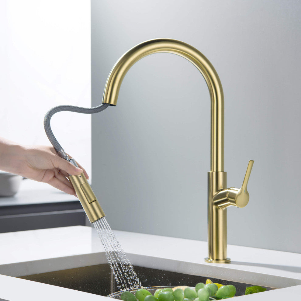 Fusion-T Single Handle Pull Down Sink Faucet With Soap Dispenser, Brushed Gold