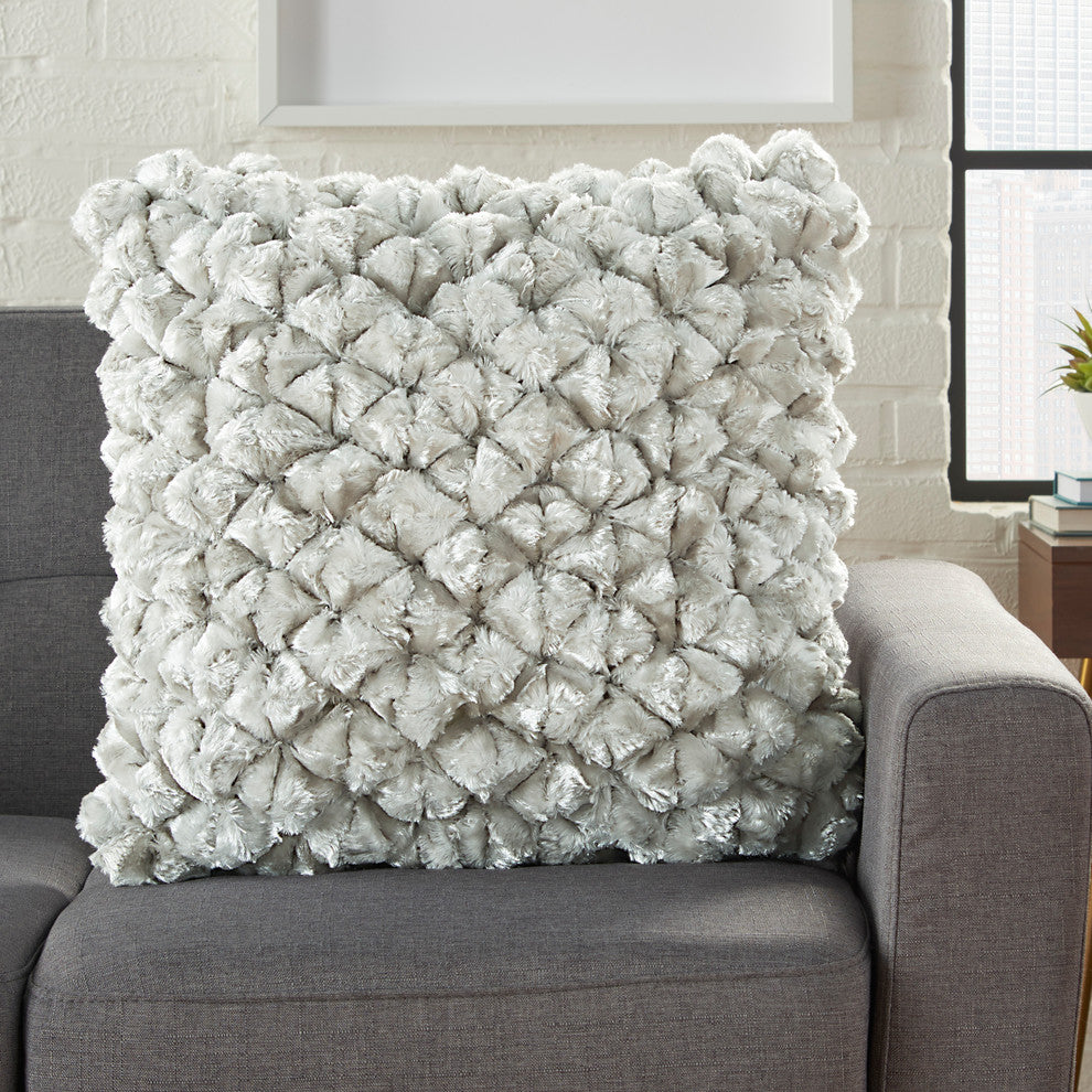 Mina Victory Life Styles Velvet Shimmer Poms Silver Throw Pillow