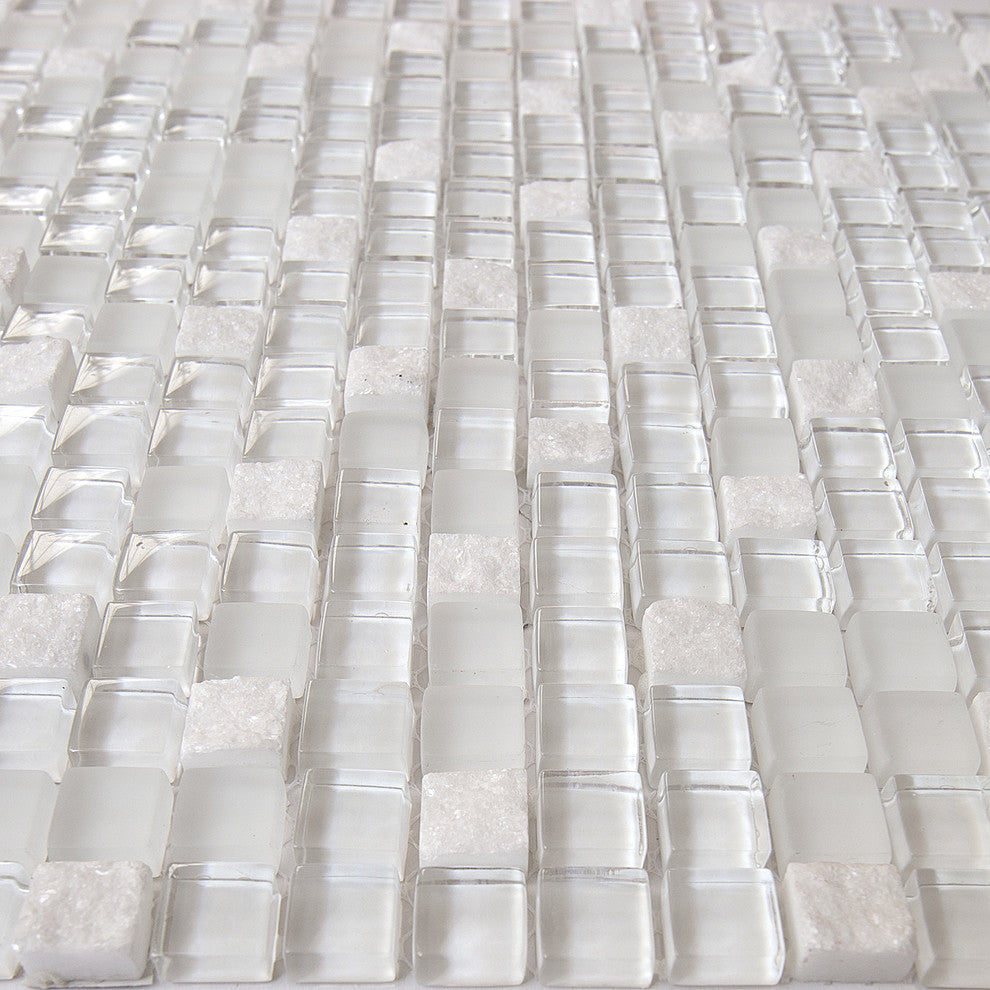 12"x12" Glass and Stone Mosaic Tile, Opal, Mini Square, Set of 5