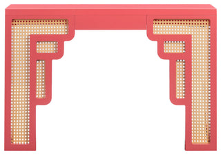 Suzie Wood & Rattan Console Table, Coral Pink