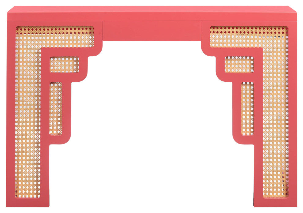 Suzie Wood & Rattan Console Table, Coral Pink