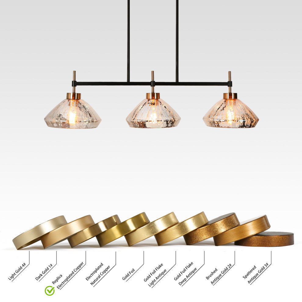 LNC Matte Black Modern Mercury Glass Lighting, 3 Lights, Island Pendant Light