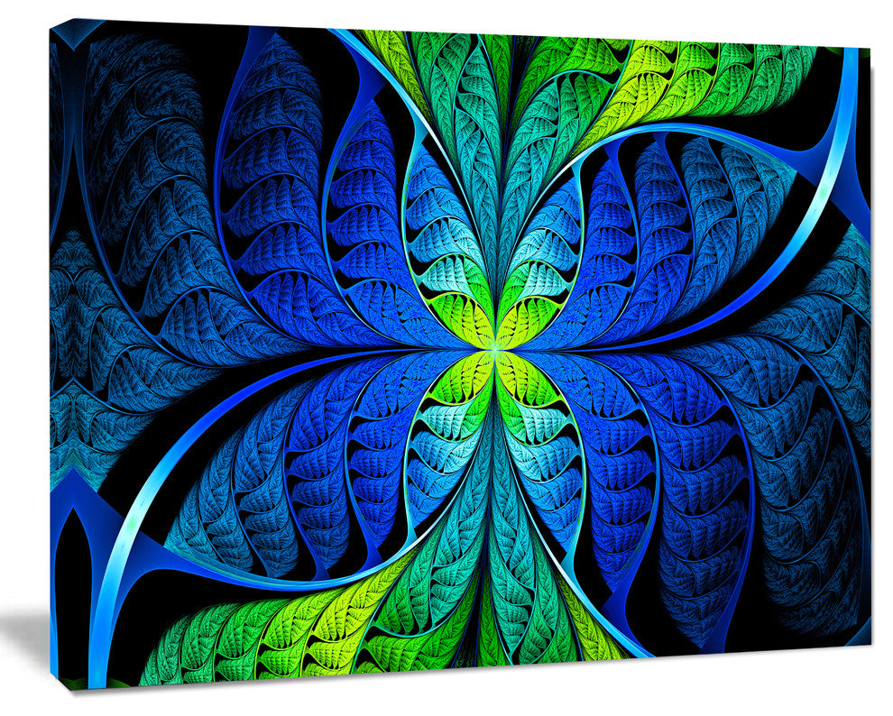 Blue Green Fractal Stained Glass, Abstract Canvas Art Print, 20x12