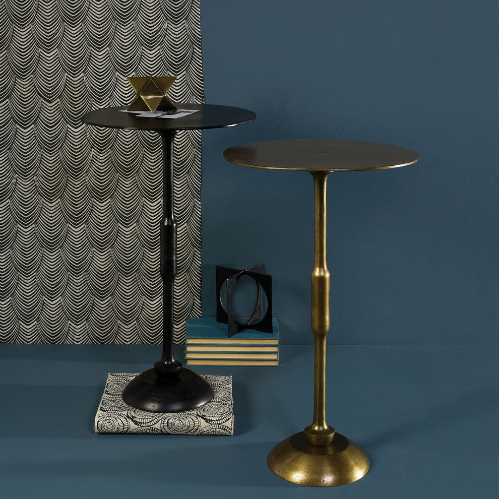 Classic Minimalist Gold Brass Metal Round Table | Simple Slender Pedestal Accent