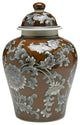 Brown And Gray Floral 10" Ginger Jar