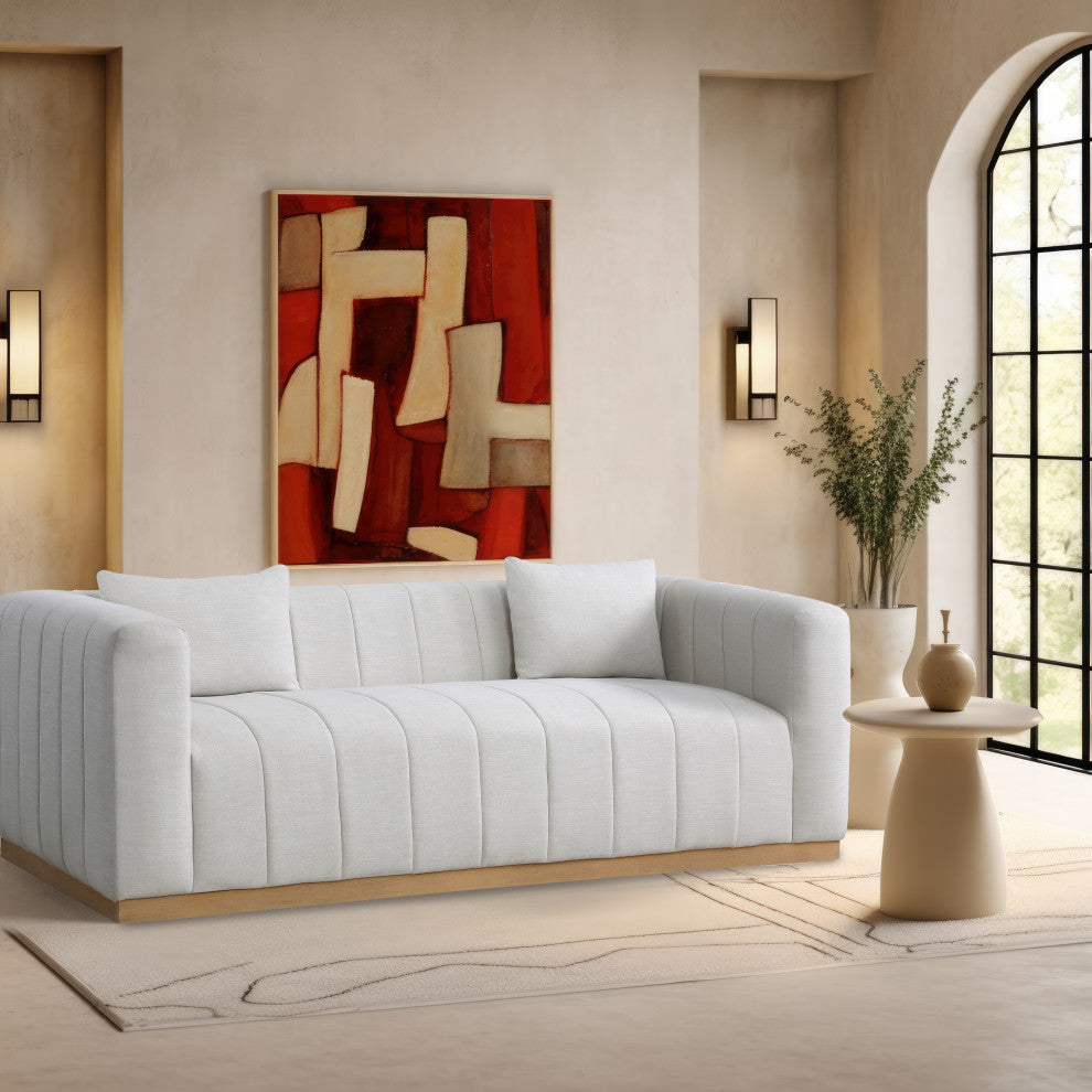 Lucia Beige Linen Textured Fabric Chair, Cream, Sofa