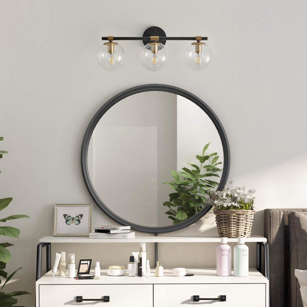 Matte Black 3-Light Bathroom Vanity Light With Globe Glass Shades