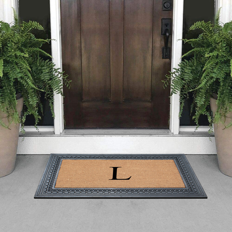 Rubber And Coir, Black/Beige  24"x39" Heavy Duty Outdoor Monogrammed Doormat, L